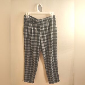 Dark gray and white plaid straight leg pants